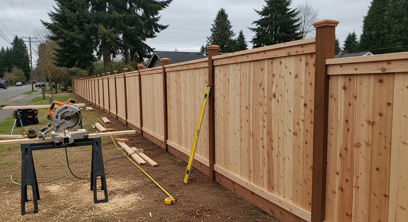 New residential fence installed in backyard