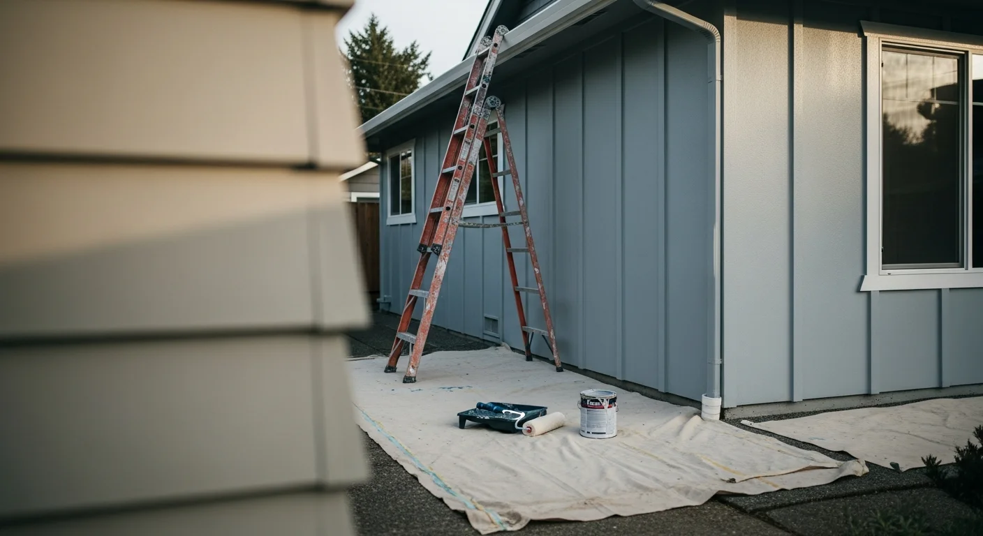 Professional painter applying exterior paint to residential home