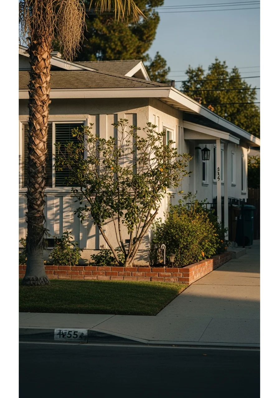 Close-up of a typical Valley home exterior showing mid-century architecture and established landscaping.