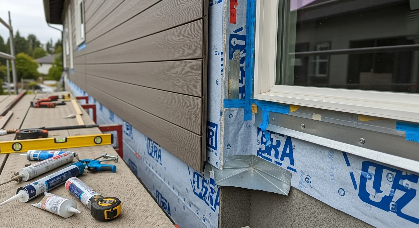 A freshly installed exterior cladding system on a single-family home in Antelope Valley, CA, showing clean panel lines, tight seams, and a smooth painted finish under clear high desert sky. The home's walls show no gaps or warping, with proper flashing visible at window and door trim edges.